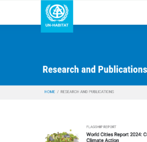 Screenshot of the UN-Habitat "Research and Publications" page, featuring the World Cities Report 2024: Climate Action.