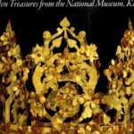 Book cover of 'Afghanistan: Hidden Treasures from the National Museum, Kabul,' edited by Fredrik Hiebert and Pierre Cambon, featuring golden artifacts