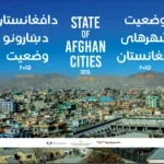A multilingual cover page titled "State of Afghan Cities 2015, Volume Two," displaying the title in English, Pashto, and Dari, with a detailed view of an Afghan city and mountains under a bright blue sky.