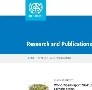 Screenshot of the UN-Habitat "Research and Publications" page, featuring the World Cities Report 2024: Climate Action.