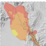 Risk-sensitive land use planning map by AKAH Afghanistan, highlighting hazard-prone areas with color-coded zones