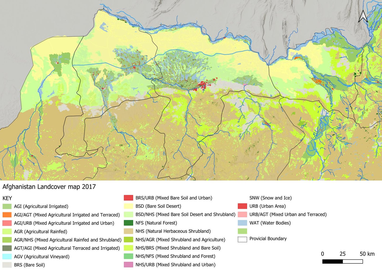 Landcover Map of Afghanistan with respect to Qush Tepa Canal